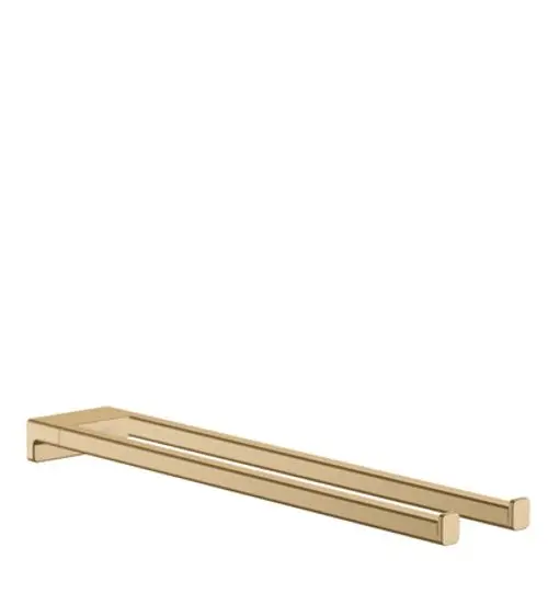 Hansgrohe Handtuchhalter mit zwei Armen in Brushed Bronze, minimalistisches Design mit rechteckigen Enden, montiert an einer glatten Oberfläche.